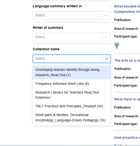 Collection name search filter